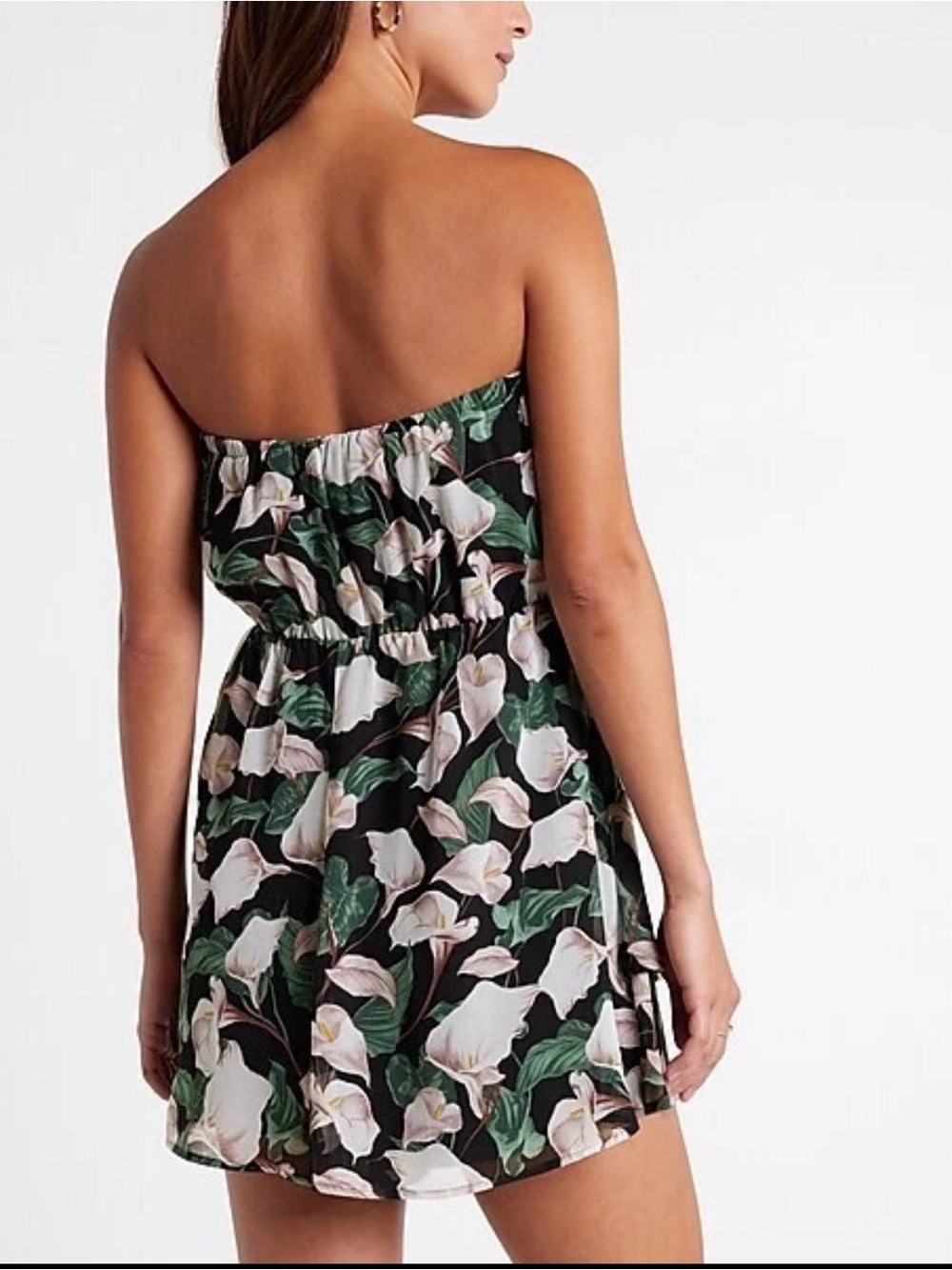 Express Strapless Green Floral Ruffle Mini - Picture 3 of 8